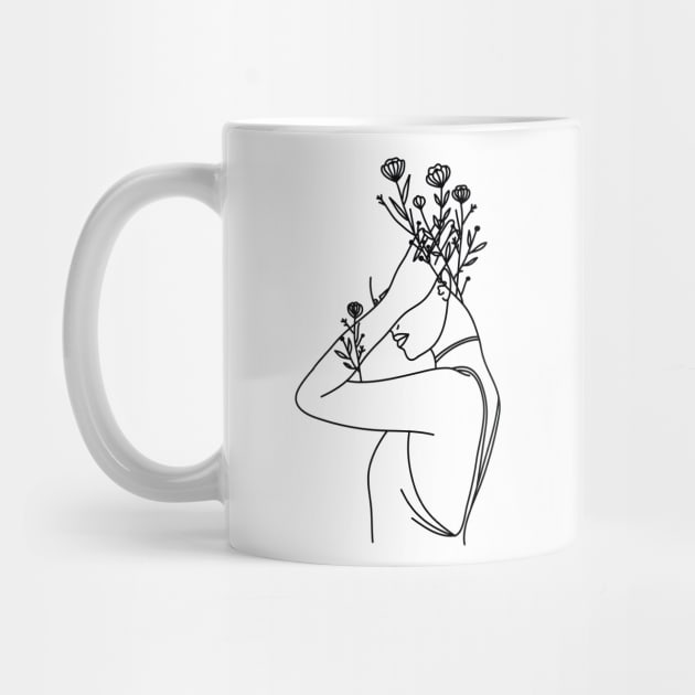 Flower Line Art Woman by MinimalLineARt